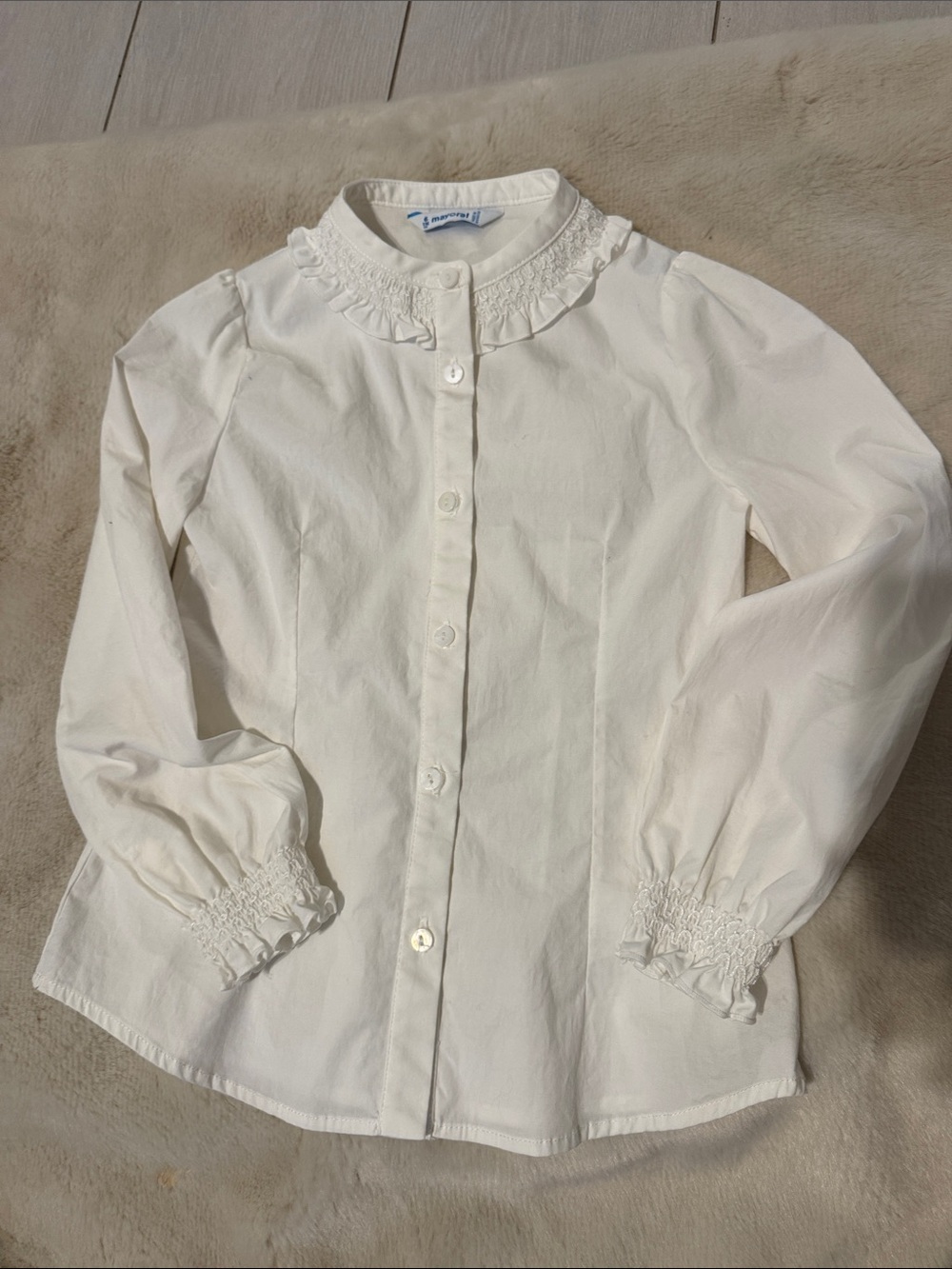 Mayoral White Girls' Ruffle Collar Button-Up Blouse